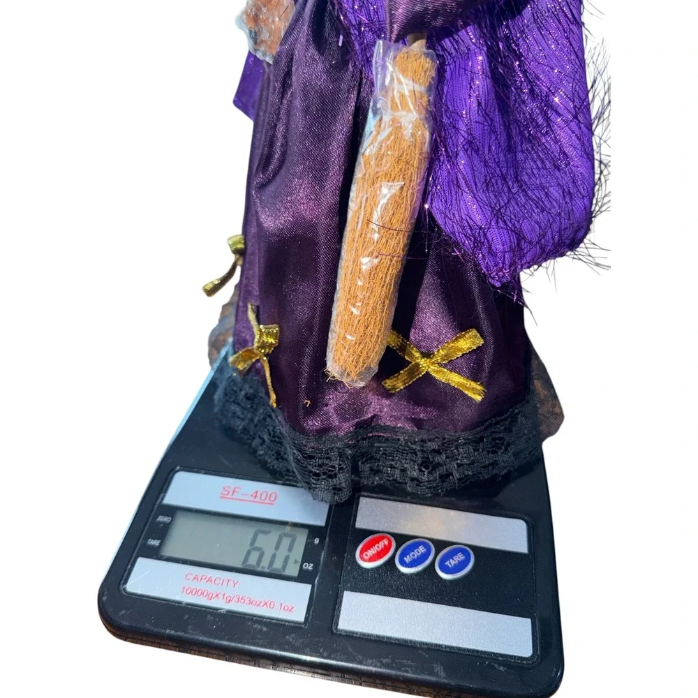 Gothic Halloween Decor Hanging Witch Purple Satin Dress Broom 12.5